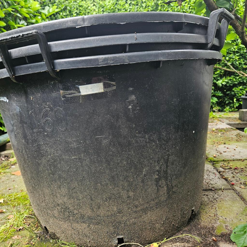 4x Grote Zwarte Kunststof Plantenbakken - 160 Liter, Ophalen, Kunststof, Gebruikt, Rond