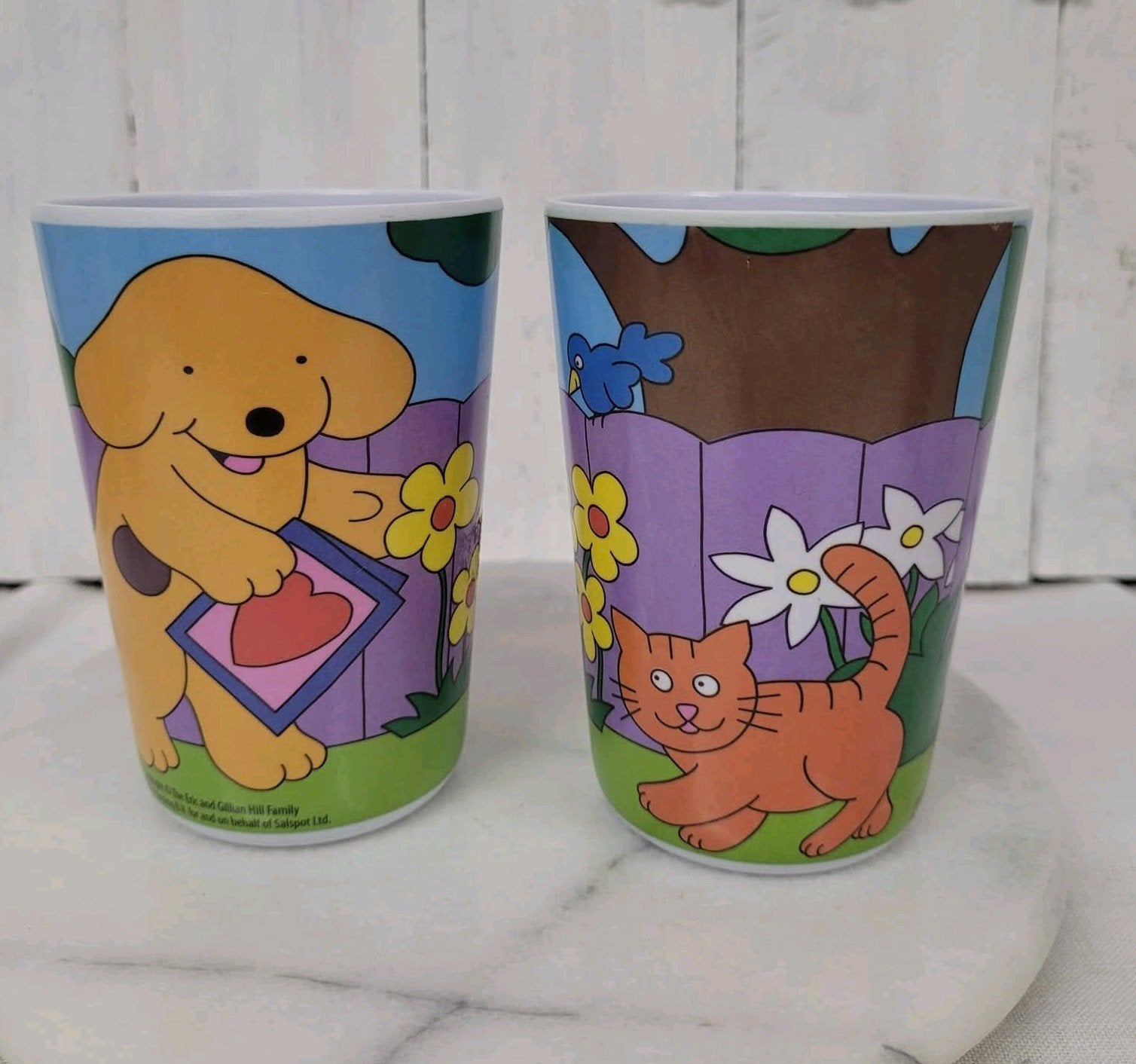 Set van 2 vrolijke Dribbel kinderbekers / kunststof drinkbek, Huis en Inrichting, Verzenden, Zo goed als nieuw, Kunststof, Overige stijlen
