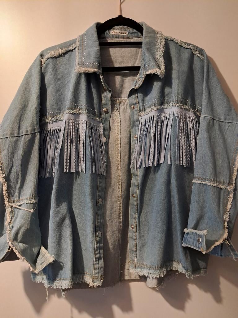 Jeans blouse met franje, Blauw, Maat 42/44 (L), Nieuw, Ophalen of Verzenden