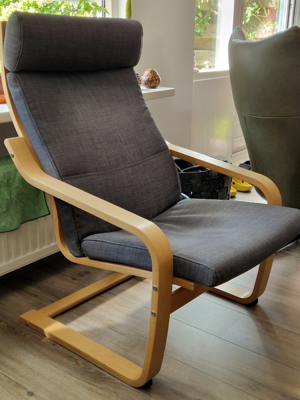 IKEA POÄNG stoel met nieuwe kussens + gratis rode kussens, Ophalen, Modern, Comfortabel, Gebruikt, Stof