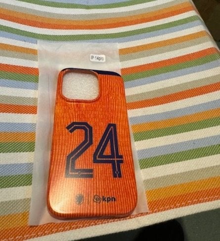 Oranje KPN iPhone 14 Pro hoesje met nummer 24