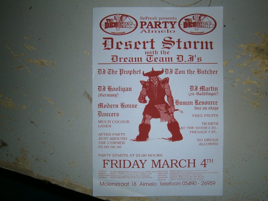 The Desert Almelo — Desert Storm, Vrijdag 4 Maart 1994 Flyer, Verzamelen, Ophalen, Rechthoekig Staand, A4 of kleiner, Zo goed als nieuw