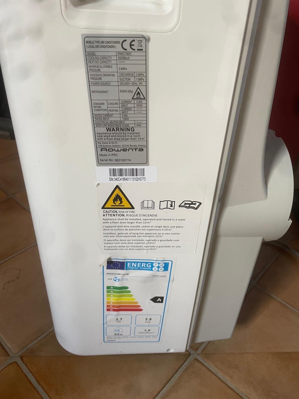 Rowenta Mobiele Airco - Koelen en Ontvochtigen, Ophalen, Gebruikt, Minder dan 60 m³, 3 snelheden of meer