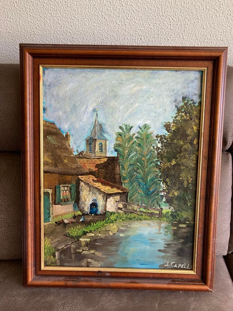 Schilderij J. Capelle - Hollands landschap met water, Ophalen of Verzenden