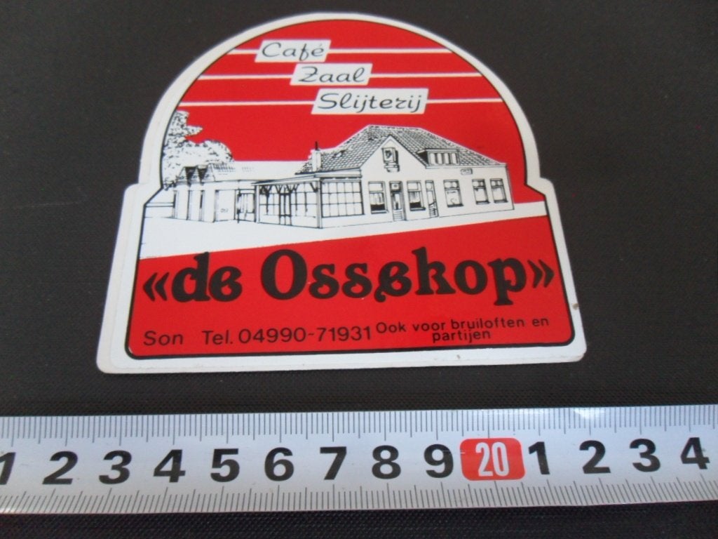 sticker Son DE OSSEKOP Café Zaal Slijterij  04990-71931 *, Ophalen, Zo goed als nieuw