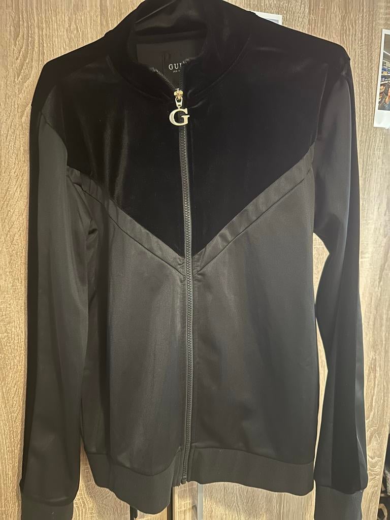 Guess Zwart Velours Trainingsjack met Logo, Ophalen of Verzenden, Zo goed als nieuw, Zwart