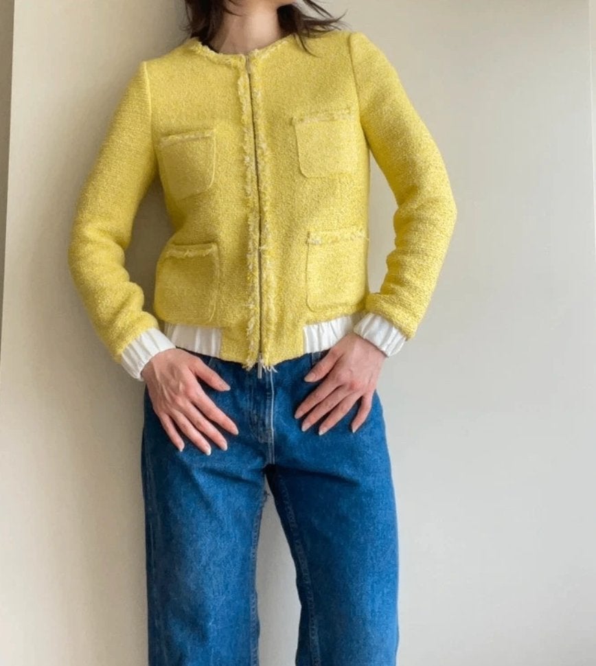 Bright yellow tweed preppy size S jacket, Geel, Ophalen of Verzenden, Zo goed als nieuw, Jasje