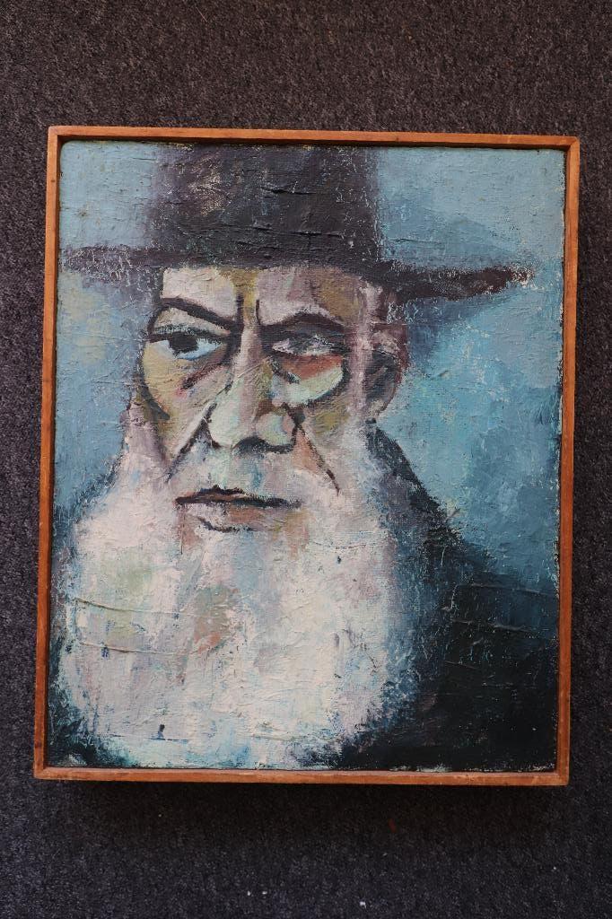 jaren 30 olieverf op jute portret oude Joodse man / Rabbi, Antiek en Kunst, Kunst | Schilderijen | Klassiek, Ophalen of Verzenden