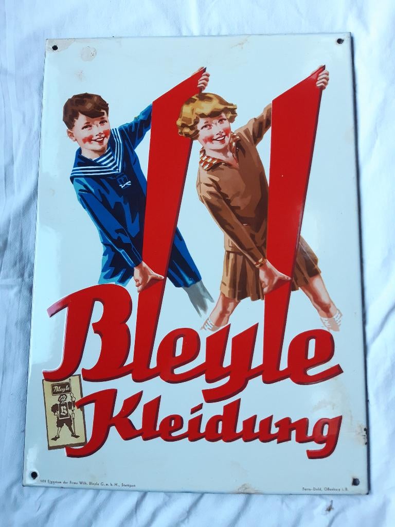 orgineel emaille bord bleyle kleding jaren 40 / 50, Antiek en Kunst, Antiek | Emaille, Ophalen of Verzenden