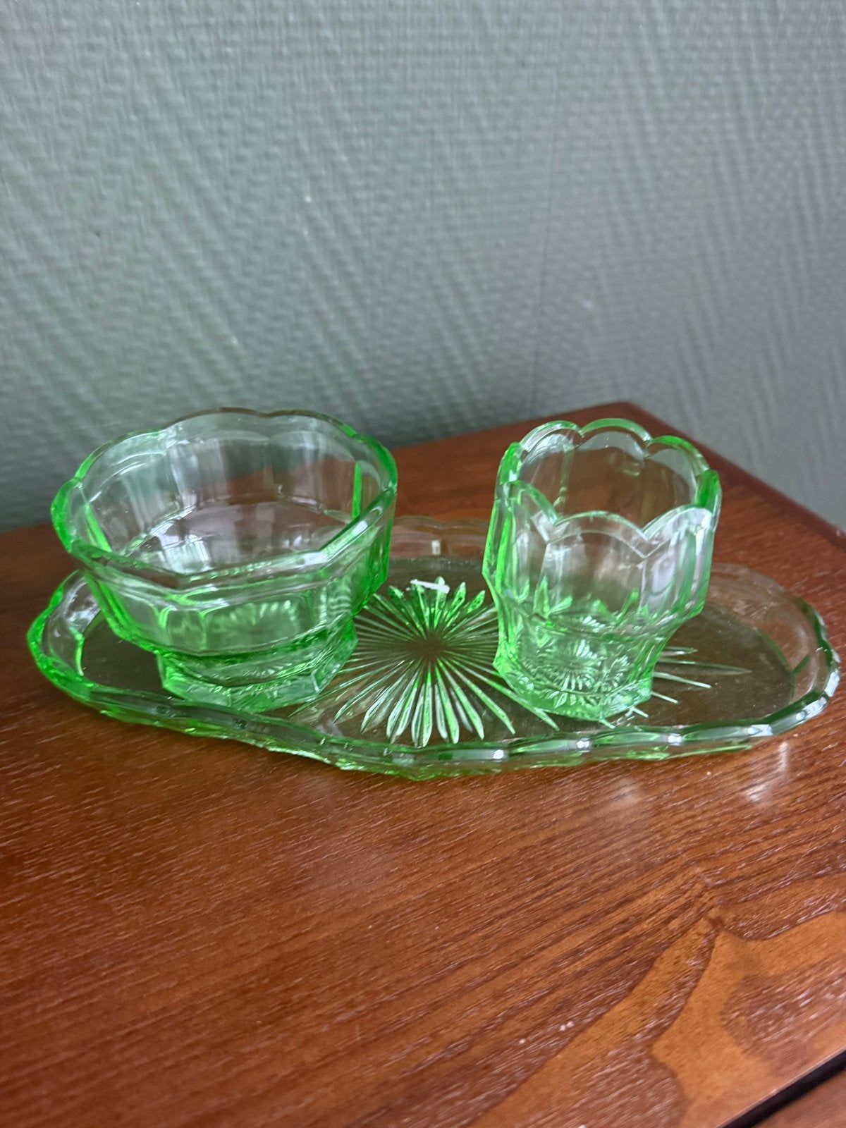 Vintage groen roomsetje, Antiek en Kunst, Ophalen of Verzenden