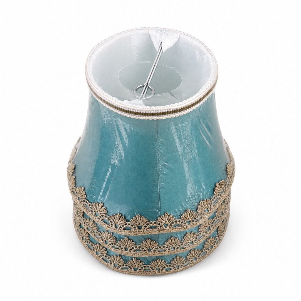 Vintage Turquoise Lampenkap met Goudkleurig Kant – Klassiek, Blauw, ., Rond, Nieuw