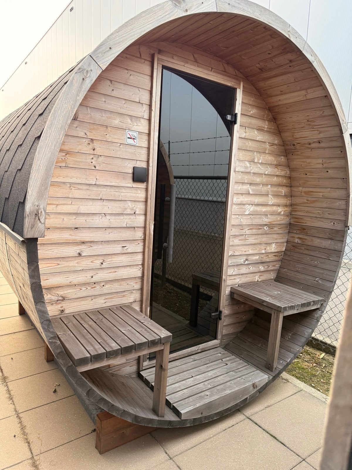 Barrel sauna met Harvia kachel, Sport en Fitness, Ophalen, Gebruikt, Fins of Traditioneel, Complete sauna