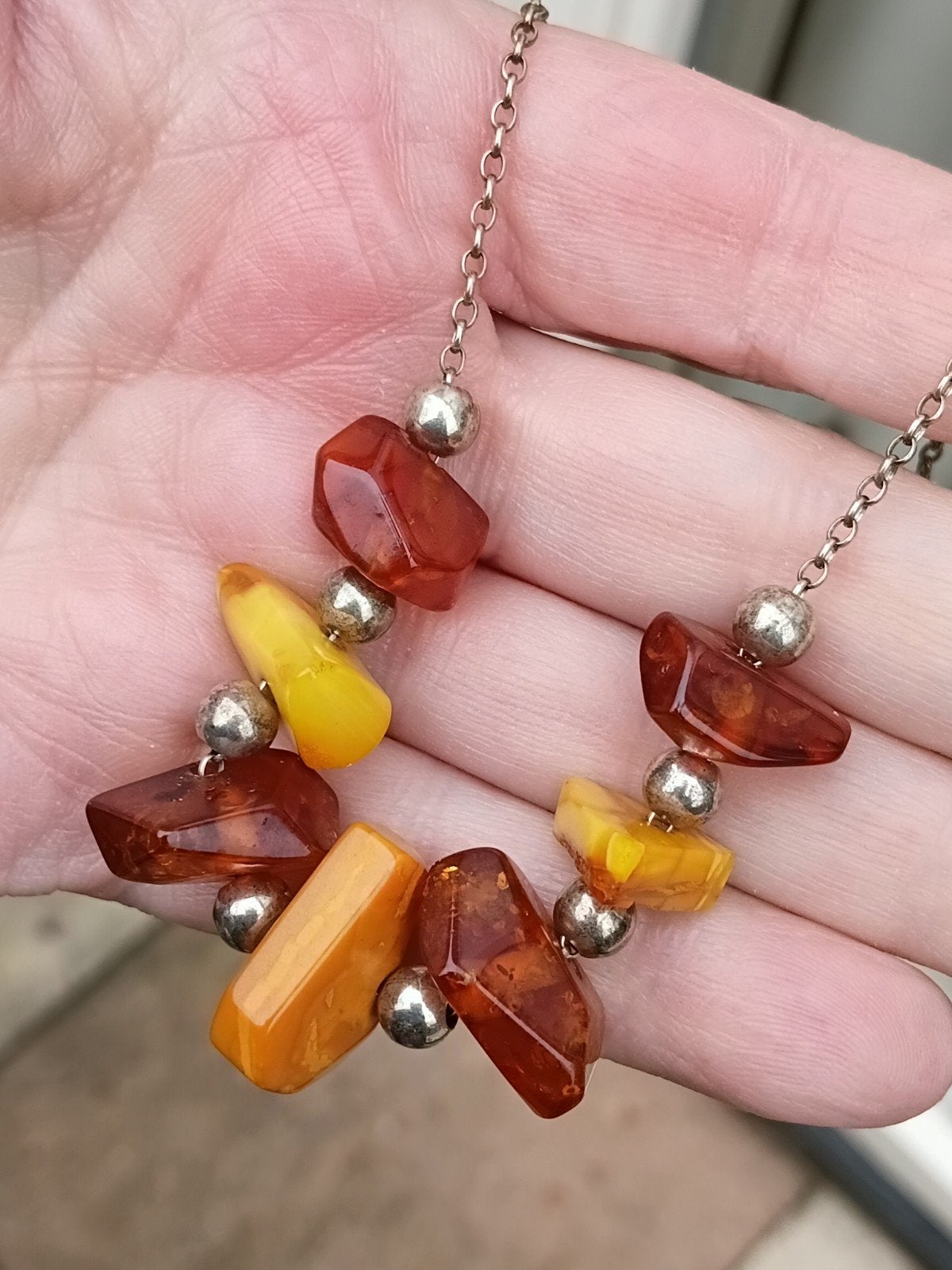 zilveren ketting met forse stukken barnsteen, Ophalen of Verzenden, Zilver, Ketting