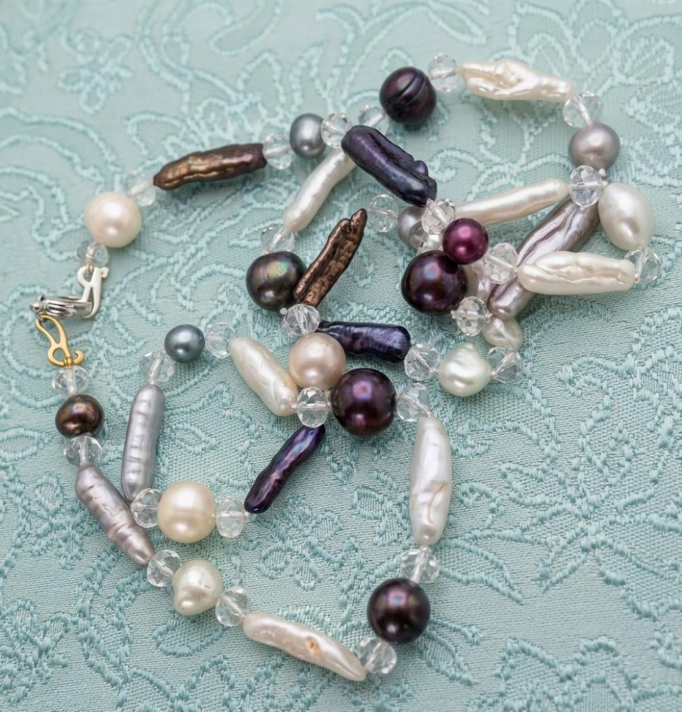 Ketting zoetwaterparel en bergkristal 67 cm, Met edelsteen, Wit, Nieuw, Ophalen of Verzenden