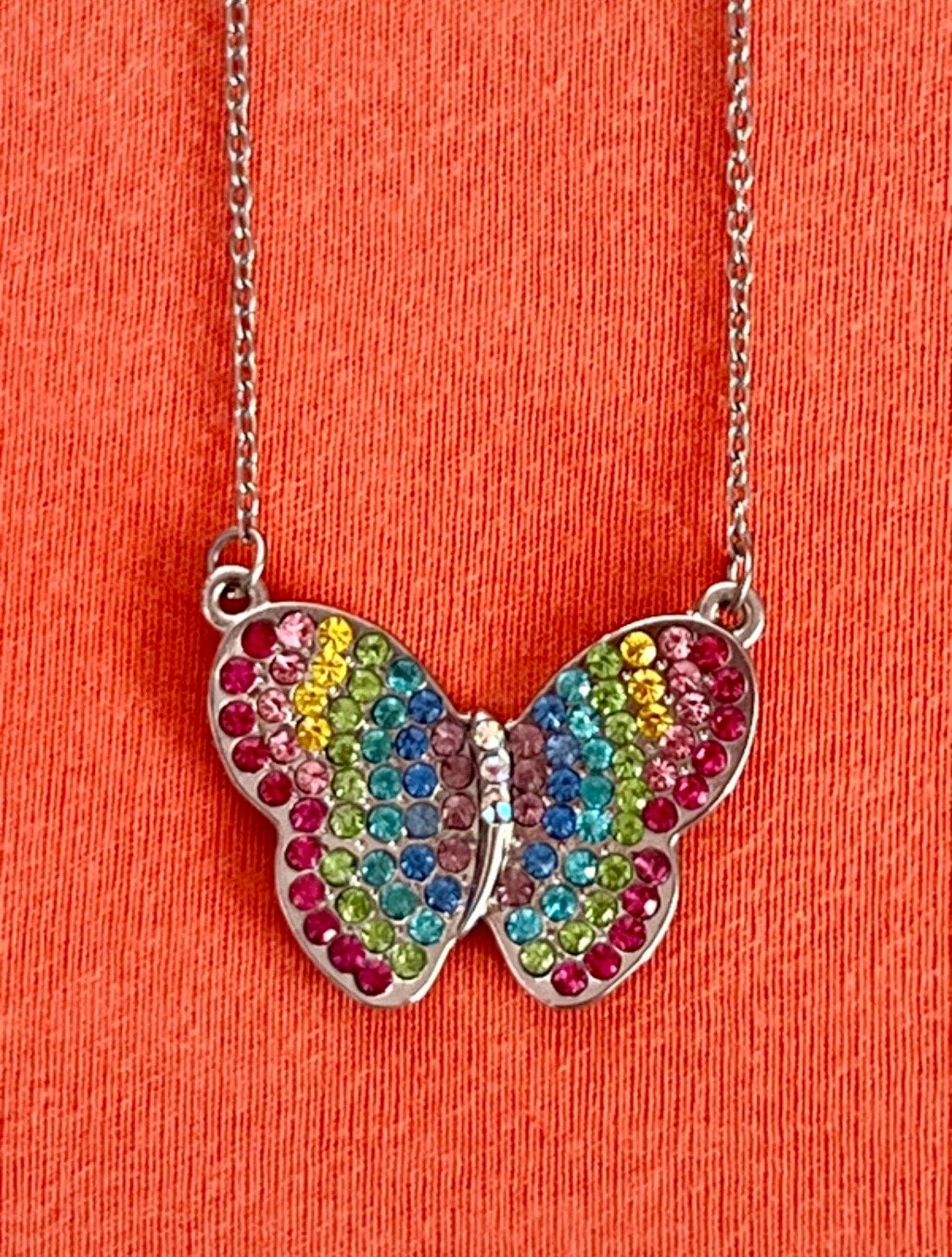 Vintage Claire's vlinderketting met strass, Gebruikt, Overige kleuren, Ophalen of Verzenden, Overige materialen