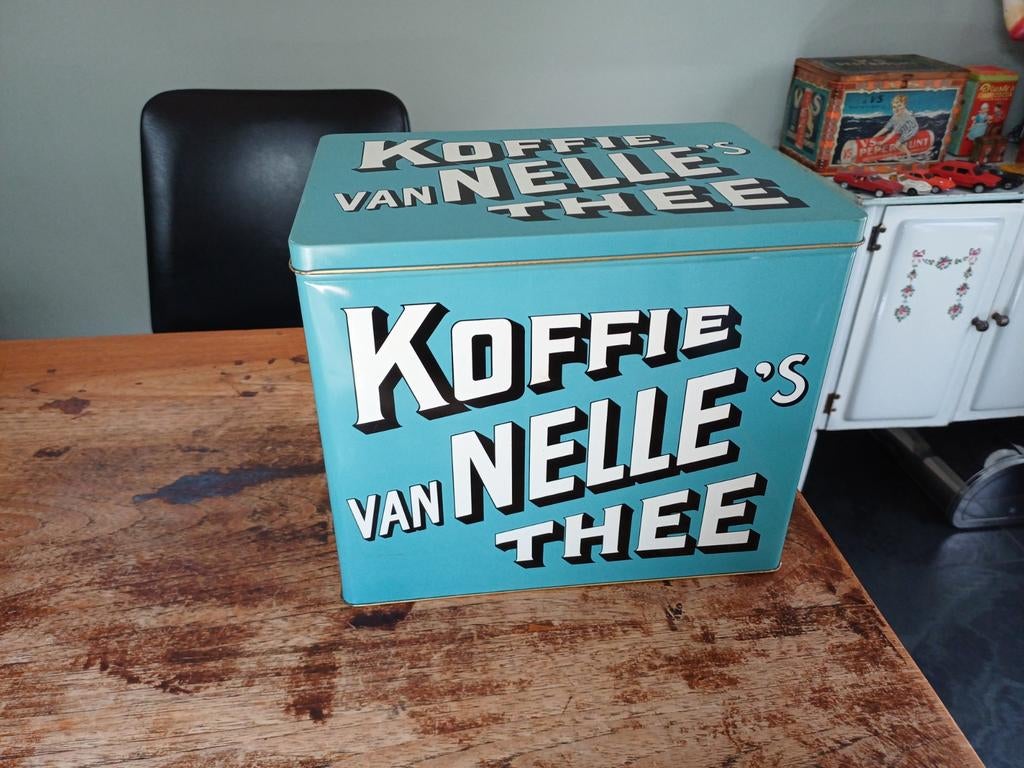 Vintage Van Nelle's Koffie en Thee Blik - Turquoise, Ophalen of Verzenden, Gebruikt, Koffie, Van Nelle