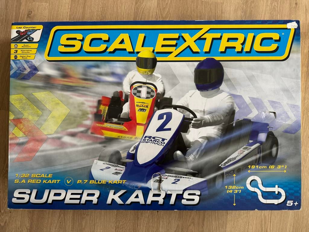 Scalextric Super Karts racebaan met 2 auto's en rondeteller, Overige merken, Racebaan, Zelf te bouwen, Ophalen of Verzenden