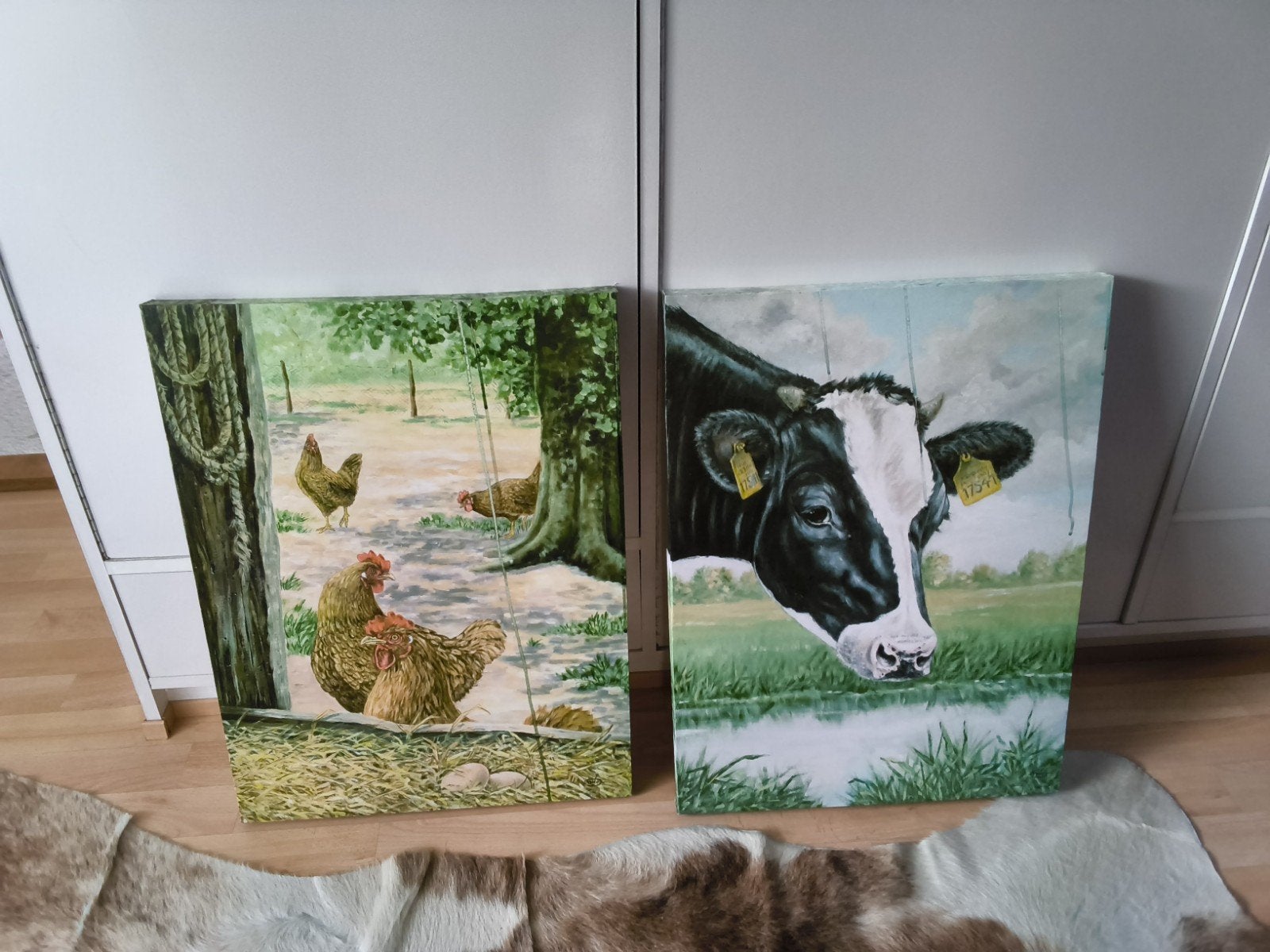 wandplaten  2 kippen en koe, Ophalen