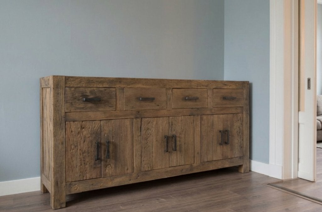 Robuust dressoir teak 200 cm, Ophalen of Verzenden, Nieuw, Hout