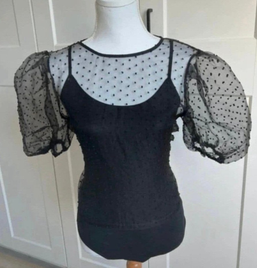 Top, transparant polkadot, zara M, Kleding | Dames, Ophalen of Verzenden, Zo goed als nieuw, Zwart, Zonder mouw