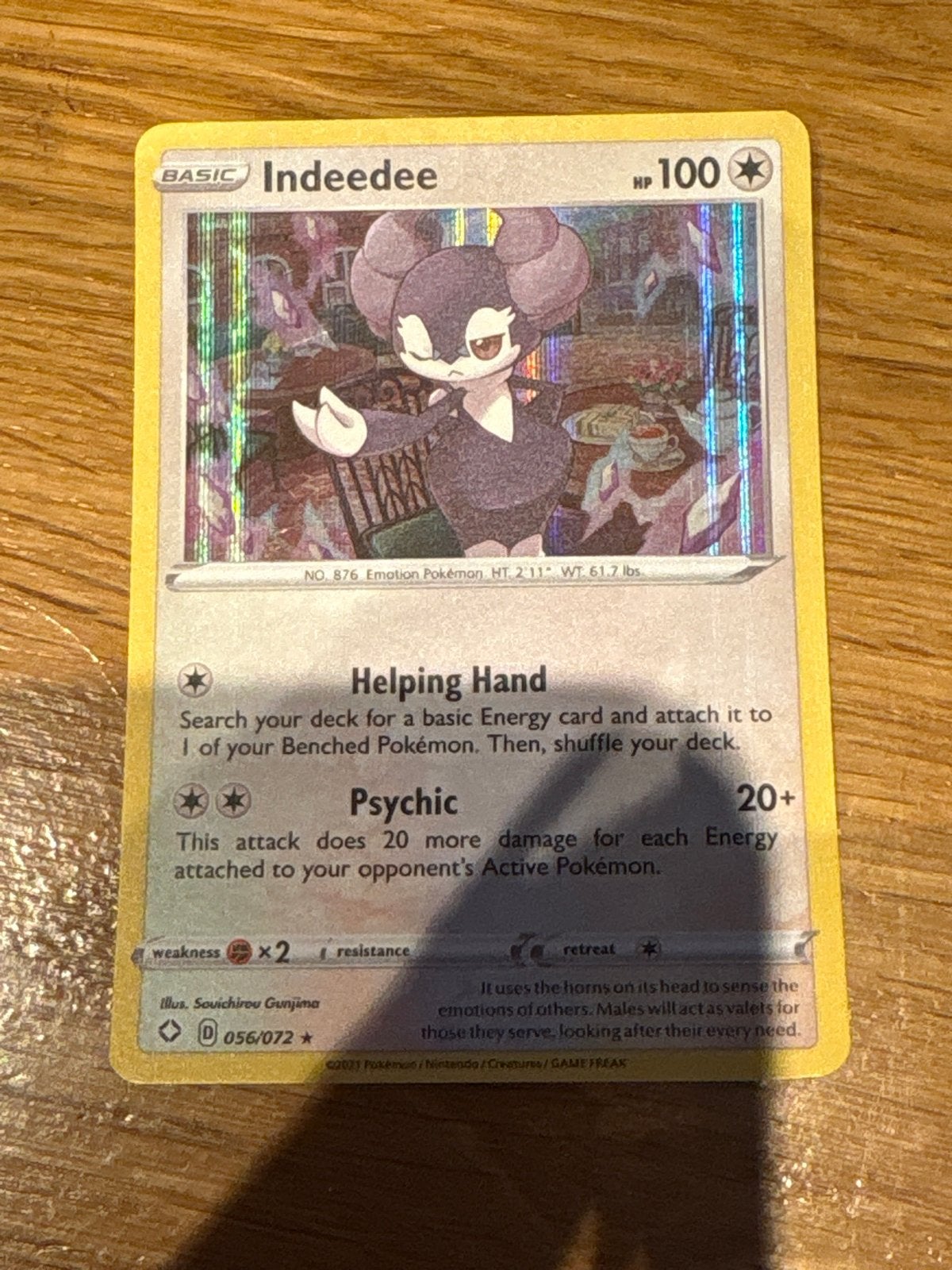 Indeedee Pokémon Kaart - D 056/072, Ophalen of Verzenden, Zo goed als nieuw, Losse kaart, Foil