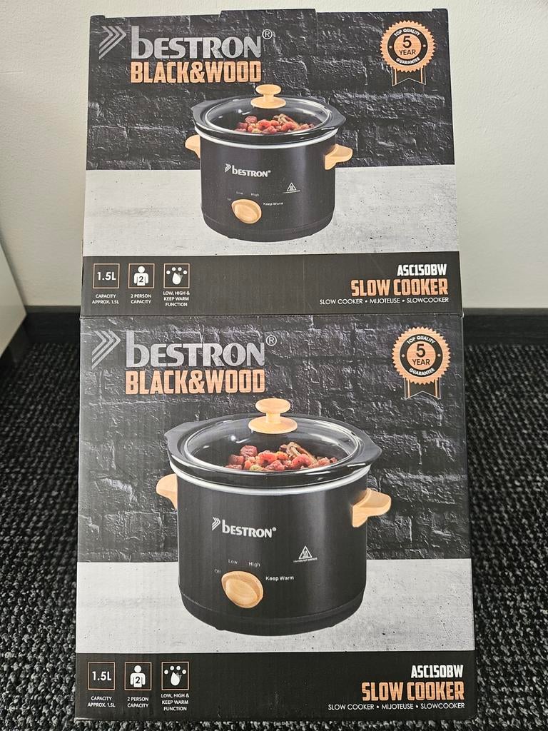 Bestron Black & Wood Slowcooker 1.5L - Nieuw in doos, Witgoed en Apparatuur, Slowcookers, Ophalen of Verzenden, Nieuw