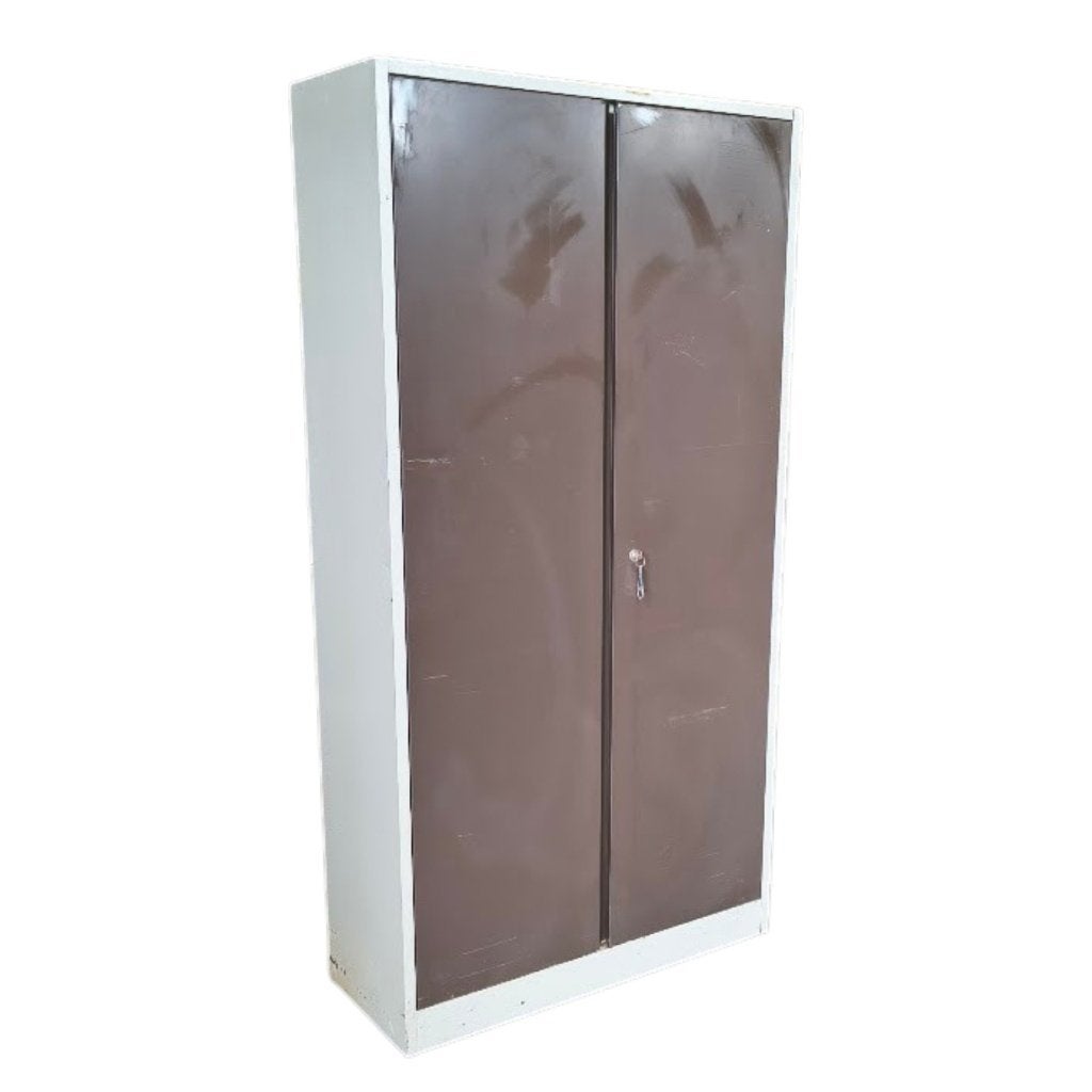 Draaideurkast Lichtgrijs Bruin 195 x 100 x 40, Gebruikt, Metaal, Meerdere deuren, 150 tot 200 cm