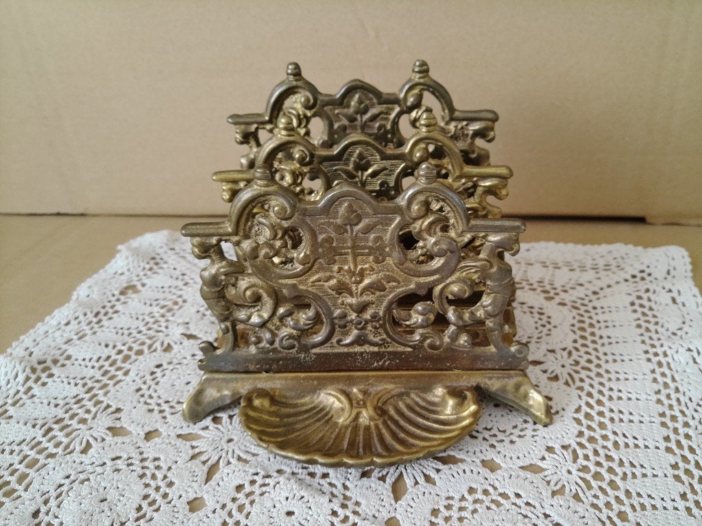 Curiosa antieke brievenhouder antieke messing brievenhouder, Ophalen of Verzenden