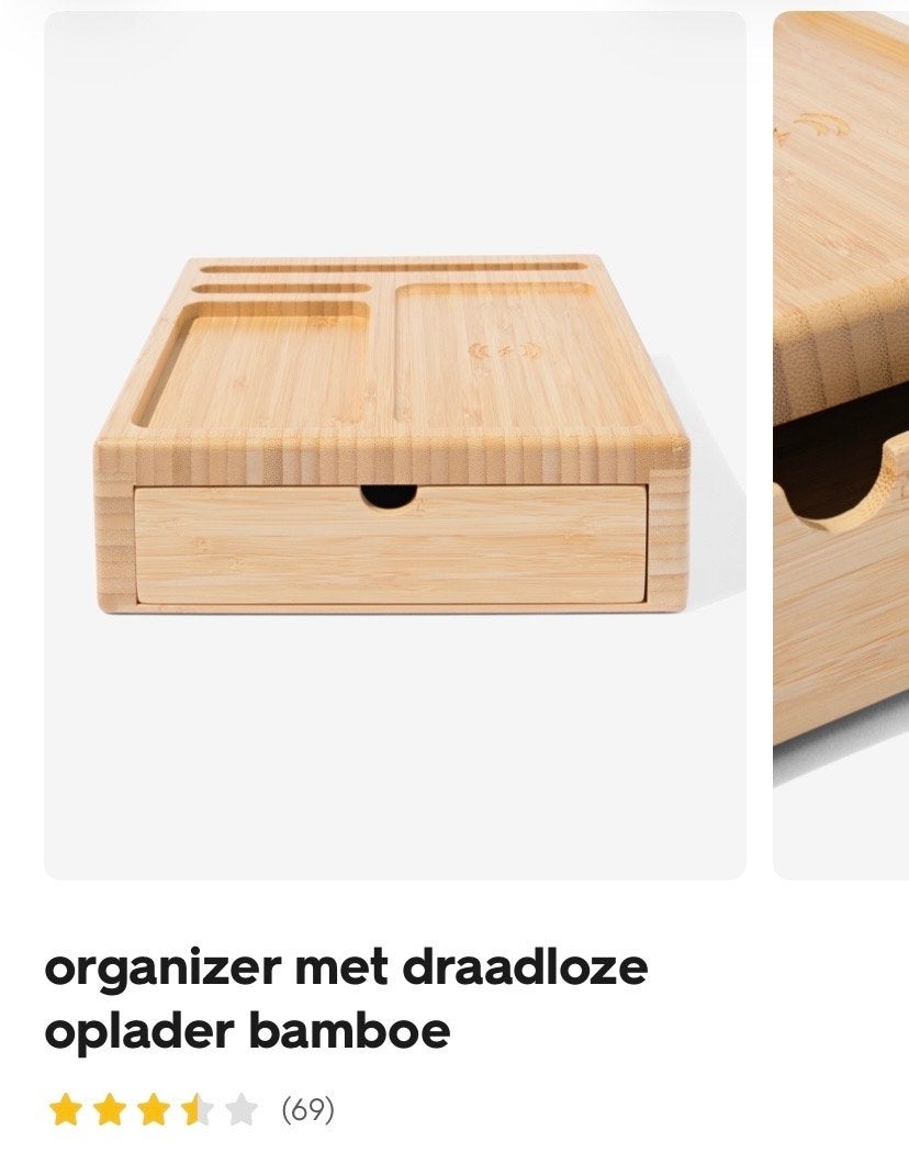 Bamboe organizer met draadloze oplader, Ophalen, Hout, Zo goed als nieuw, Modern