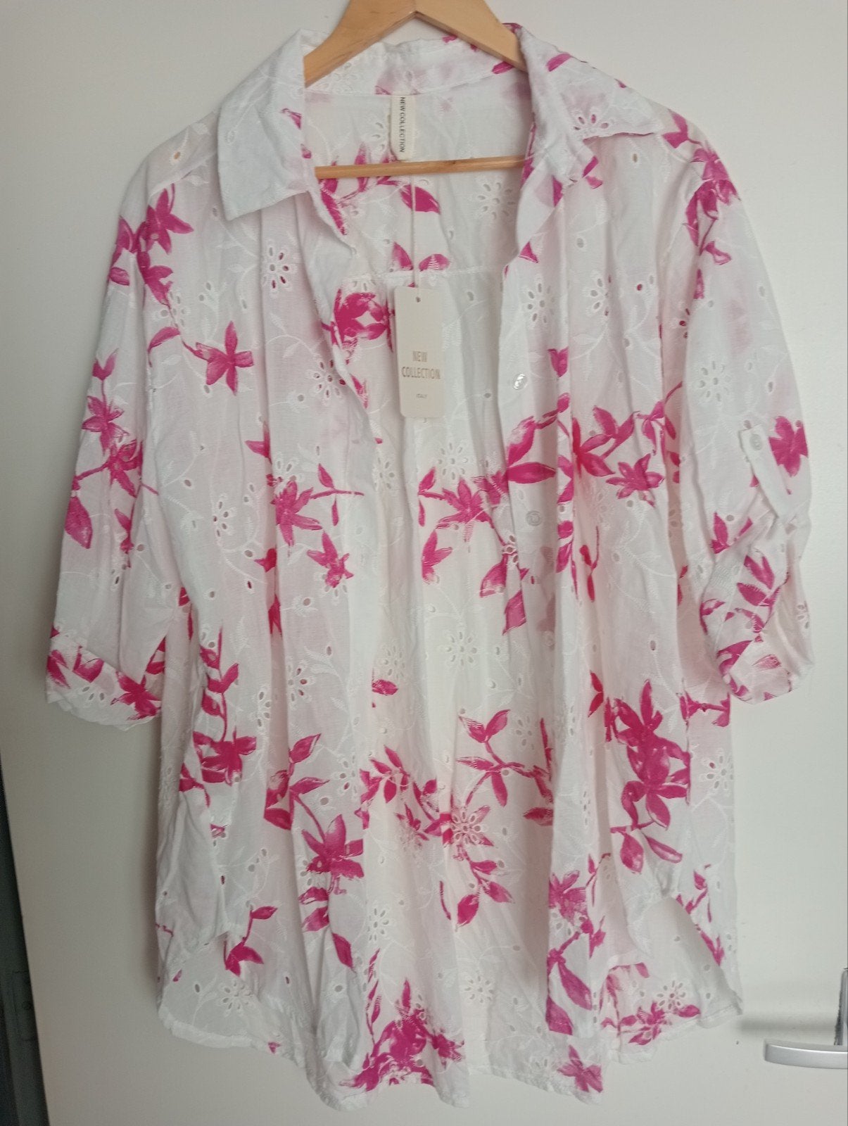 Nieuwe lange blouse wit met roze maat L / XL, Ophalen of Verzenden, Nieuw, Maat 46/48 (XL) of groter