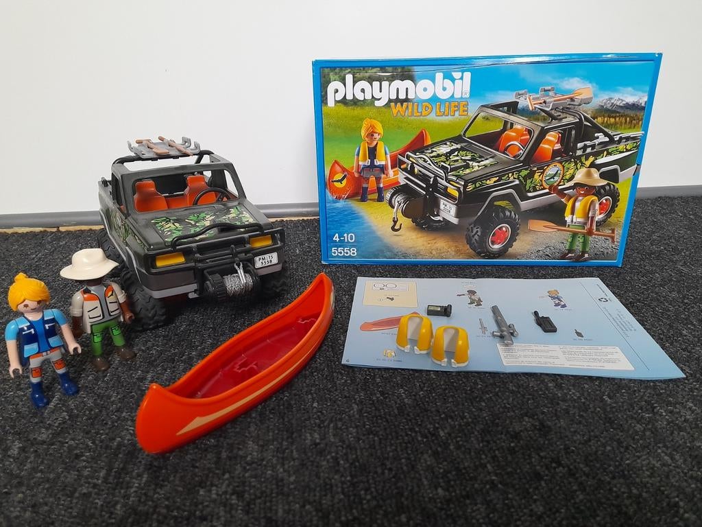 Playmobil Wild Life 5558 - Jeep met kano en figuren, Kinderen en Baby's, Speelgoed | Playmobil, Ophalen of Verzenden, Zo goed als nieuw