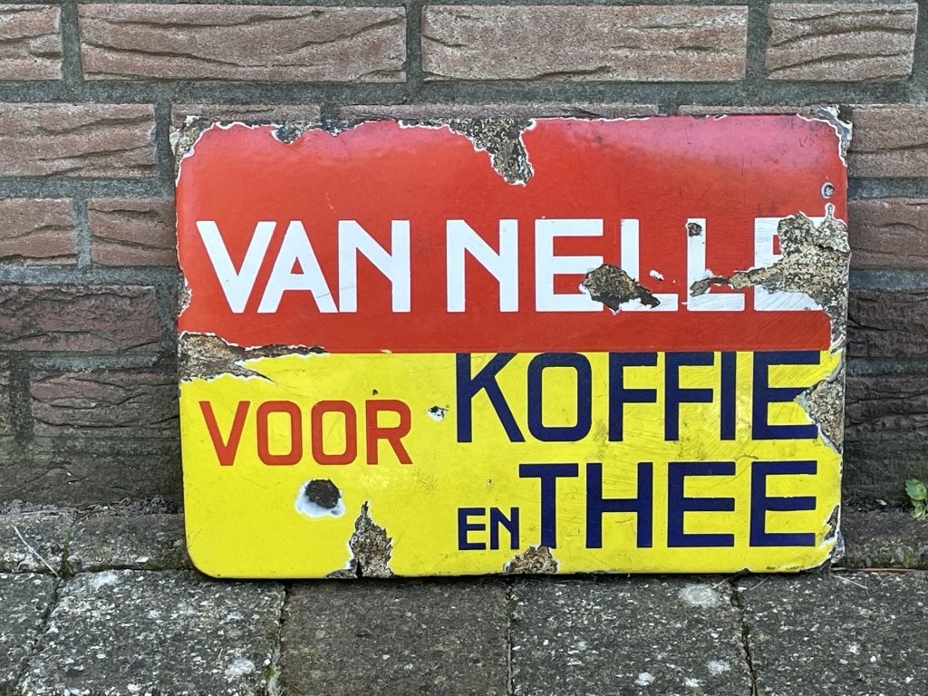 Emaille reclamebord van Van Nelle Koffie Thee, Verzamelen, Ophalen of Verzenden, Gebruikt, Reclamebord