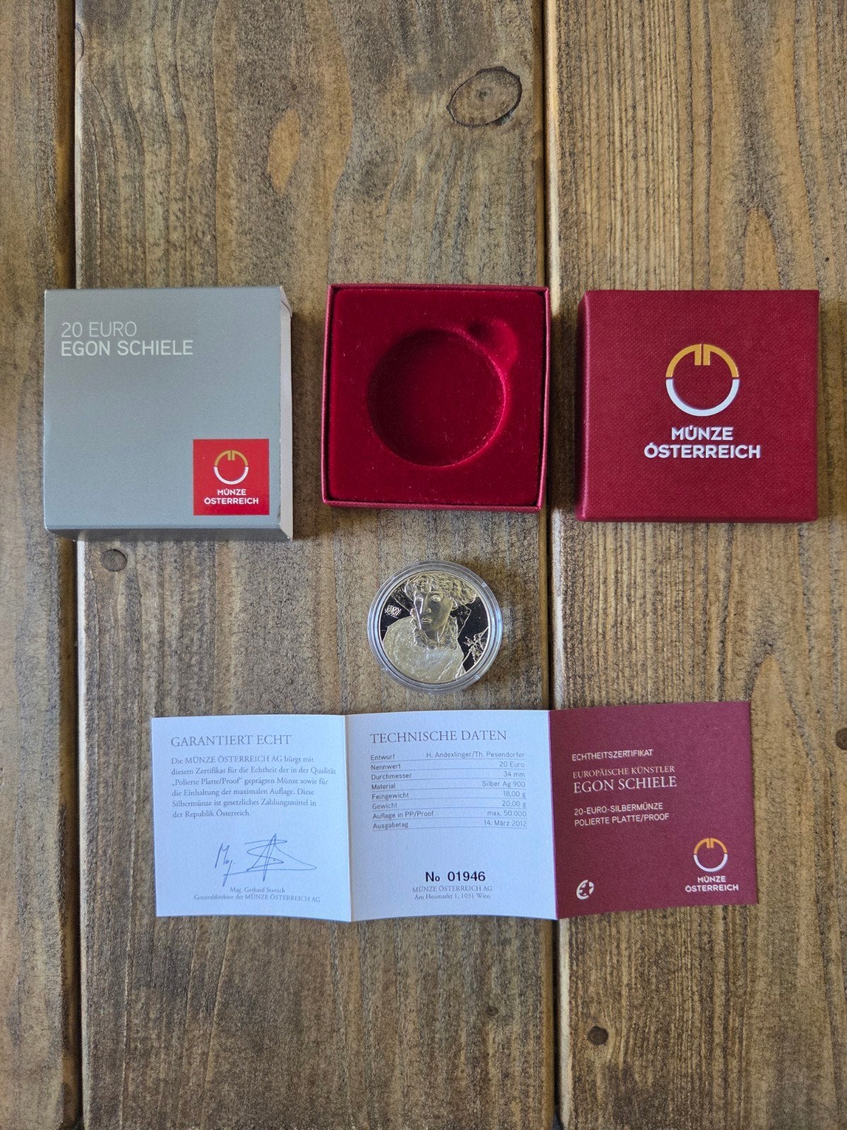 Zilveren munt 20 euro egon Schiele proof certificaat, Ophalen of Verzenden, Overige waardes, Zilver