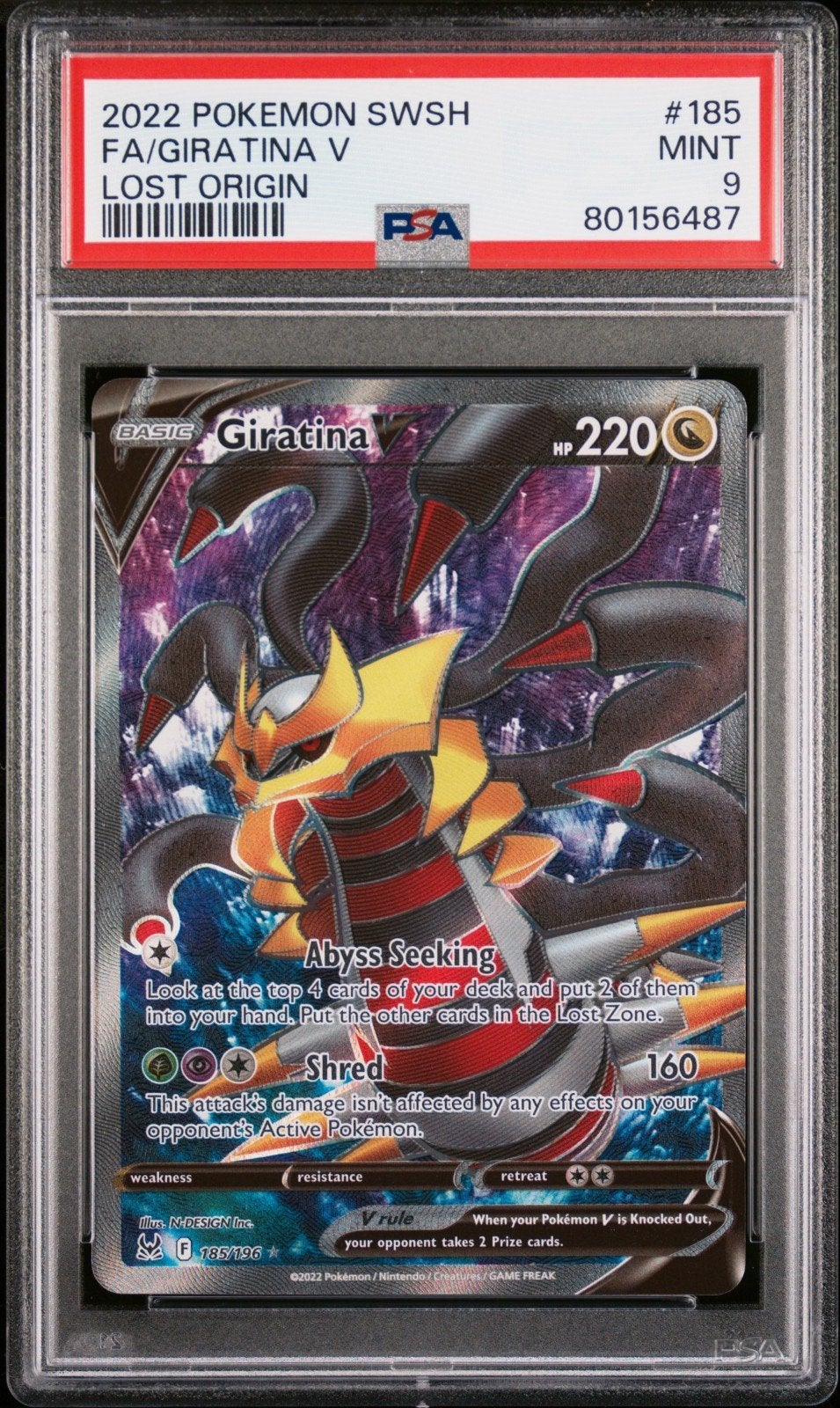 Giratina V 185/196 PSA 9 - Lost Origin, Ophalen of Verzenden, Zo goed als nieuw