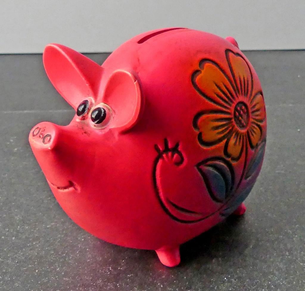 Ceramaster Japan sixties vintage spaarvarken neon roze bloem, Ophalen of Verzenden, Gebruikt, Steen, Aardewerk of Keramiek, Dier