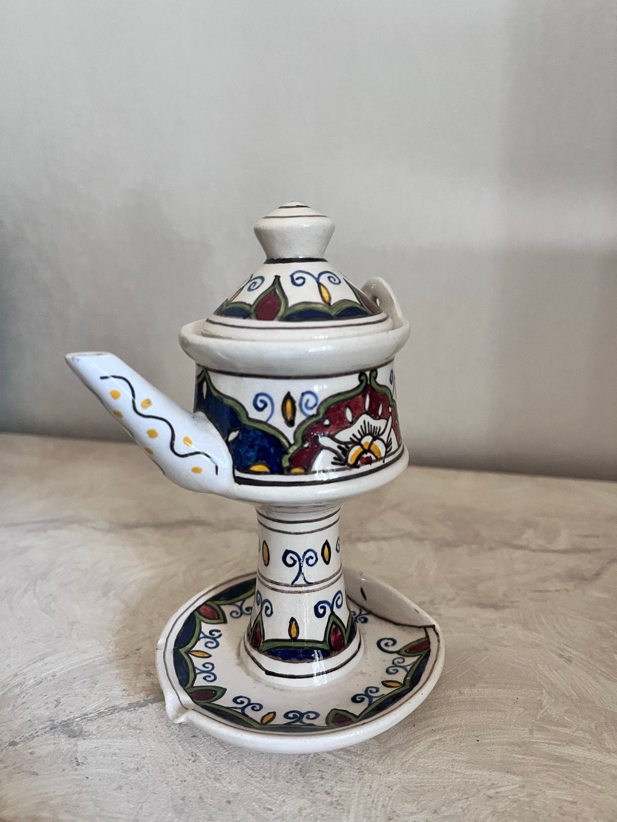 Oud Friese olielamp Harlingen, handgeschilderd, Antiek en Kunst, Antiek | Keramiek en Aardewerk, Ophalen of Verzenden