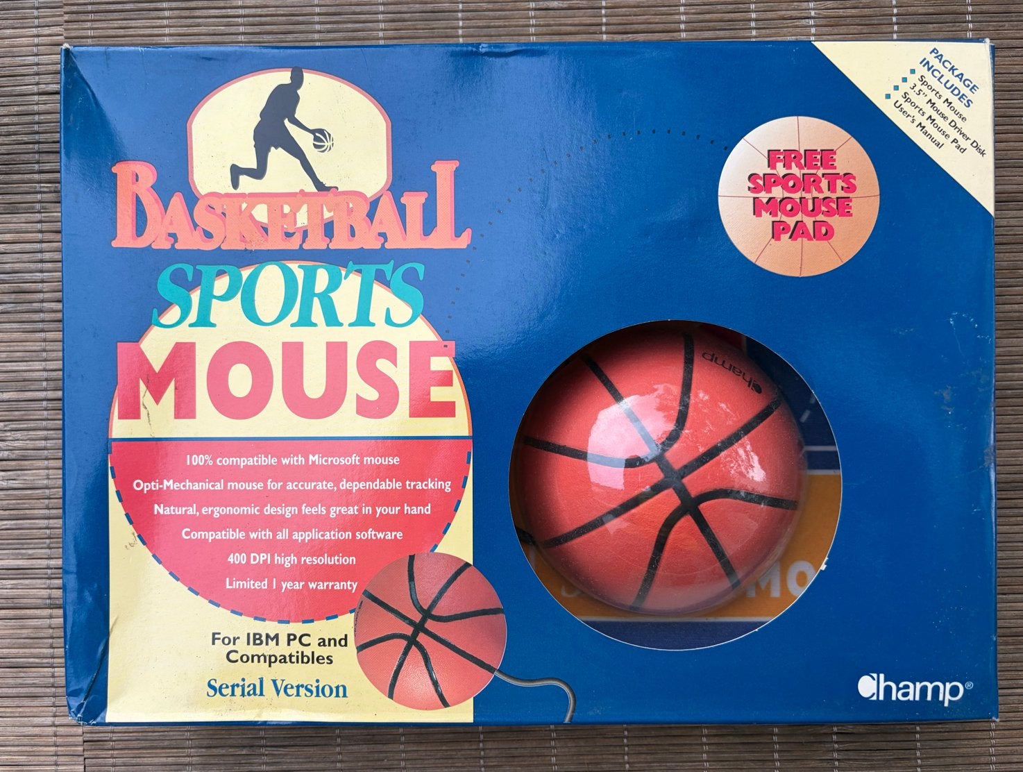 Vintage Champ Basketball Sports Muis met Muismat - Nieuw in, Computers en Software, Muizen, Ophalen, Nieuw, Bedraad, Muis