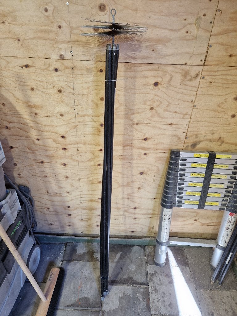 Veegset 7 meter borstel 25 cm, Ophalen, Gebruikt, Hout, Houtkachel