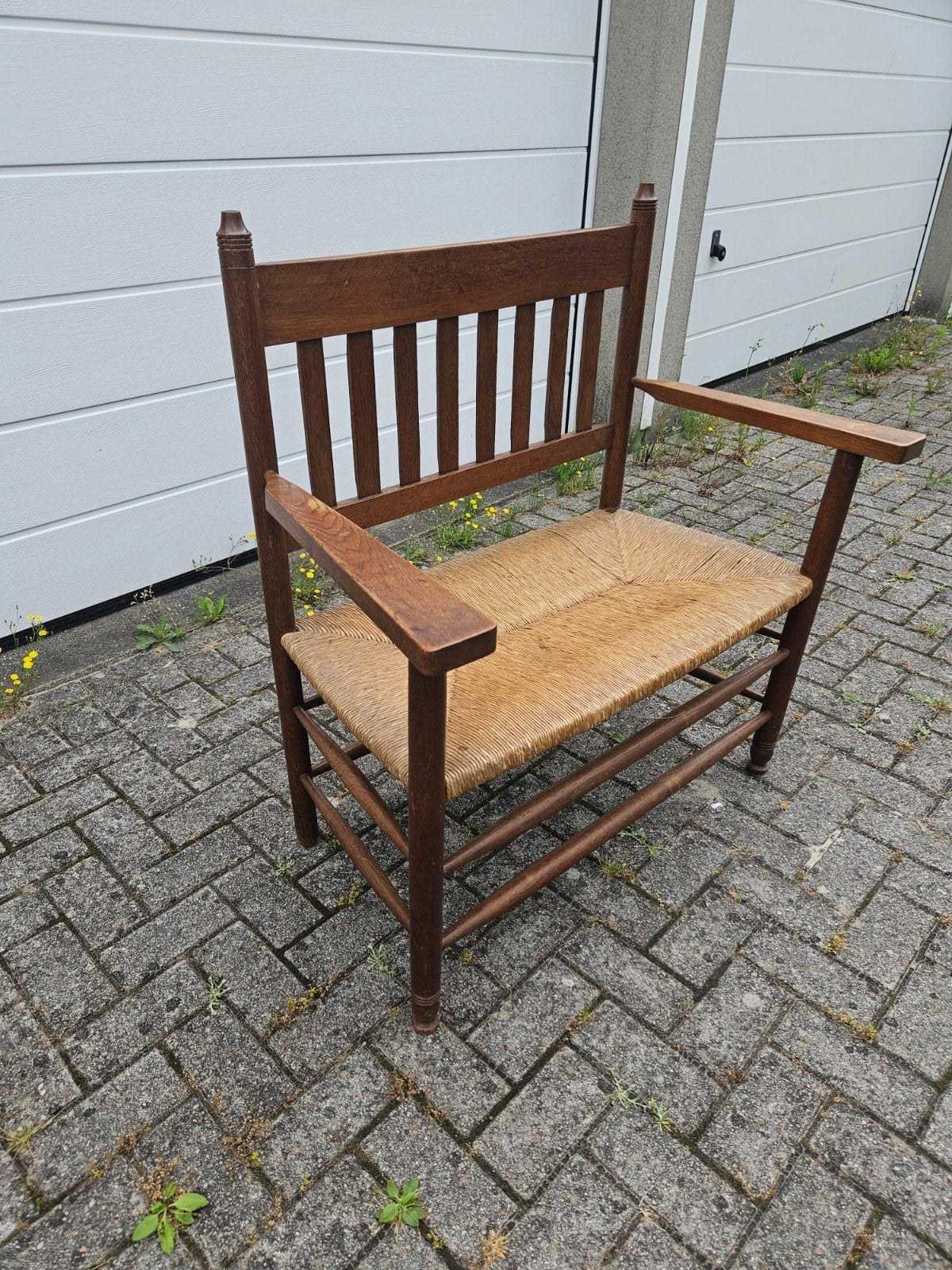 Vintage houten stoel met biezen zitting, Ophalen of Verzenden