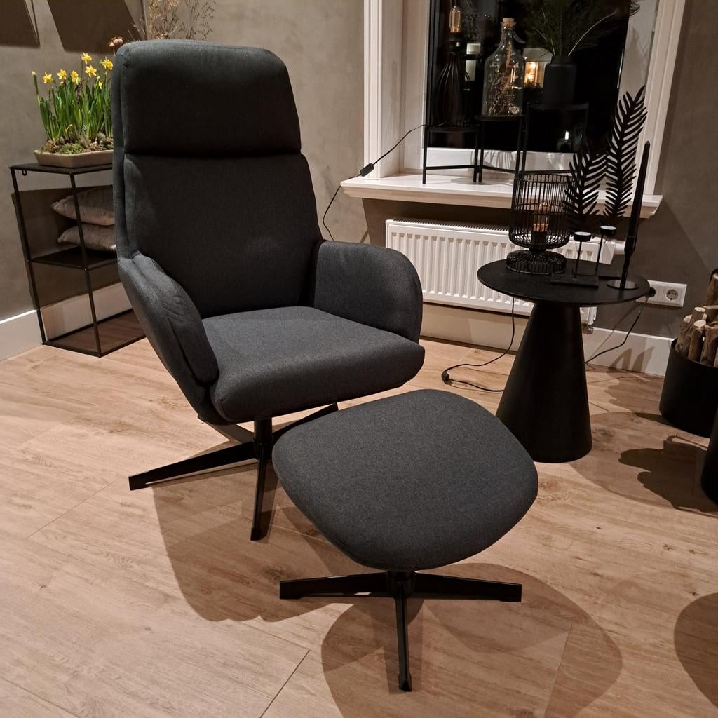 Nieuw relaxfauteuil met voetenbank donkergrijs Tankedal Jysk, Huis en Inrichting, Fauteuils, Ophalen, Nieuw, 50 tot 75 cm