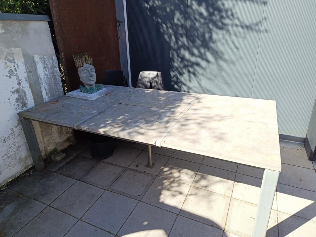 Groote stalen / Natuursteen Tafel 2,48 m bij 1,25m, Minder dan 55 cm, Gebruikt, Metaal of Aluminium, Ophalen of Verzenden