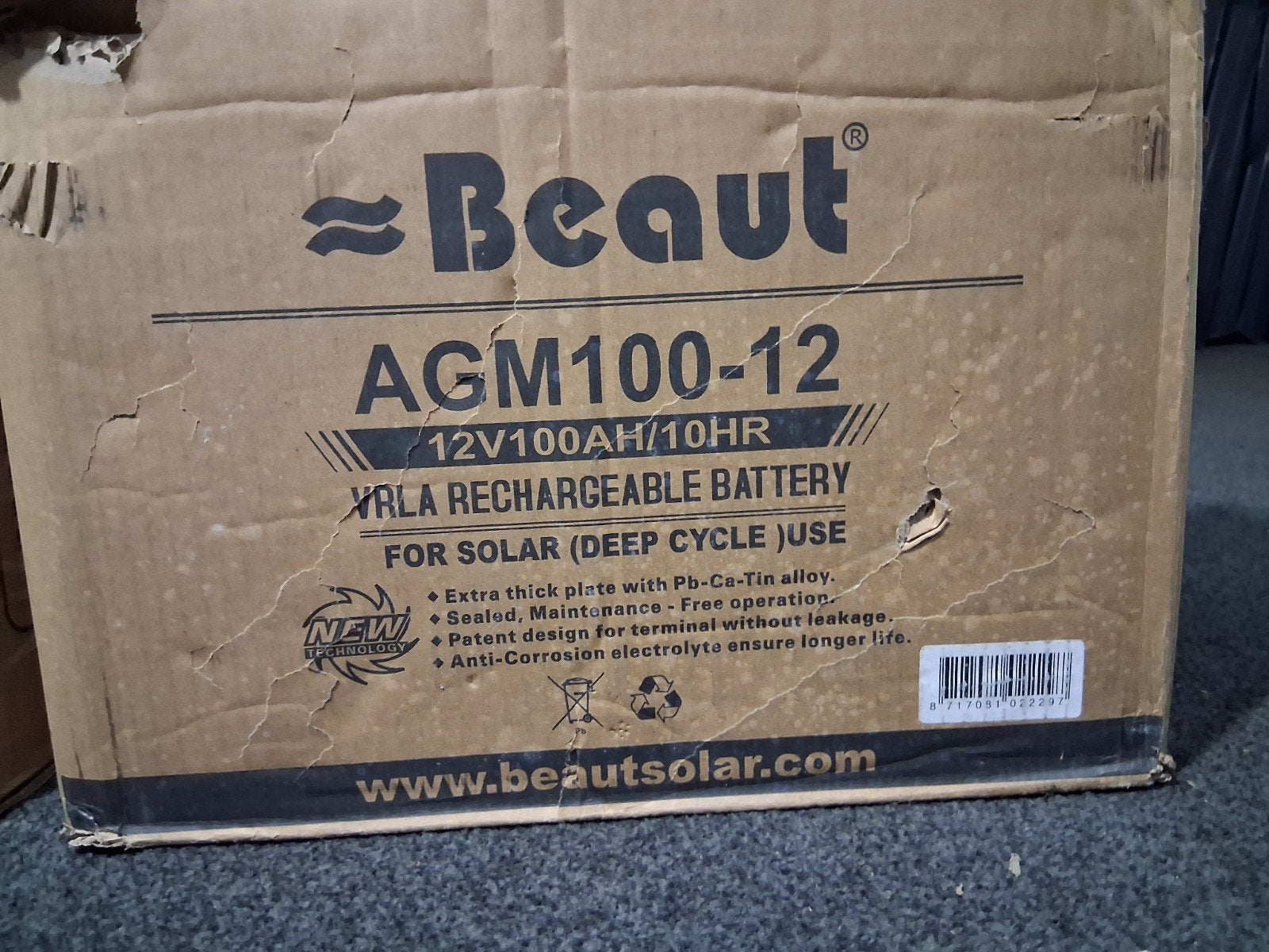 Beaut AGM100-12 12V 100Ah Deep Cycle Accu voor Solar, Ophalen of Verzenden, Nieuw