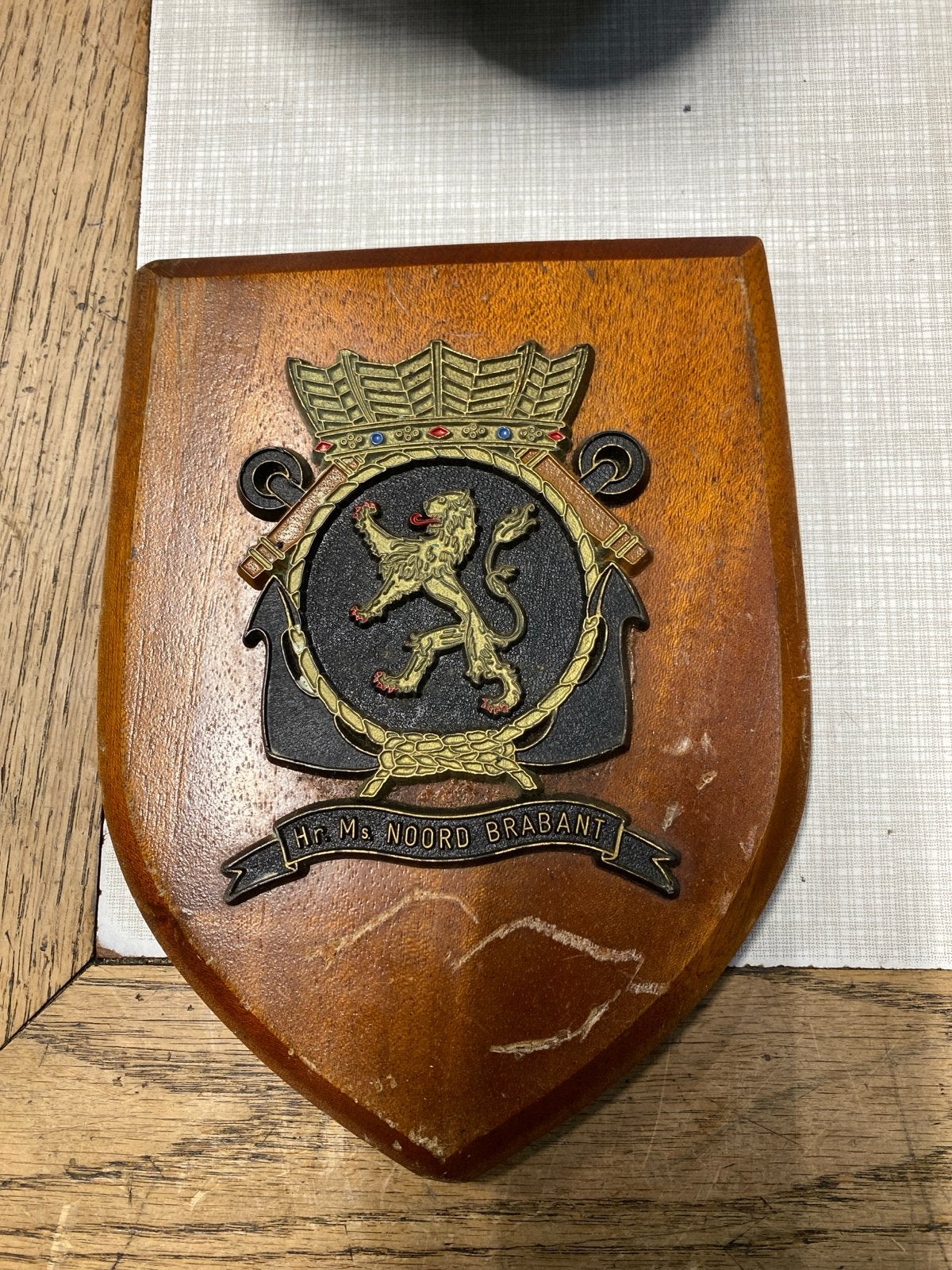 Hr. Ms. Noord-Brabant Schild - Vintage Marine Souvenir, G, G, G, Ophalen of Verzenden