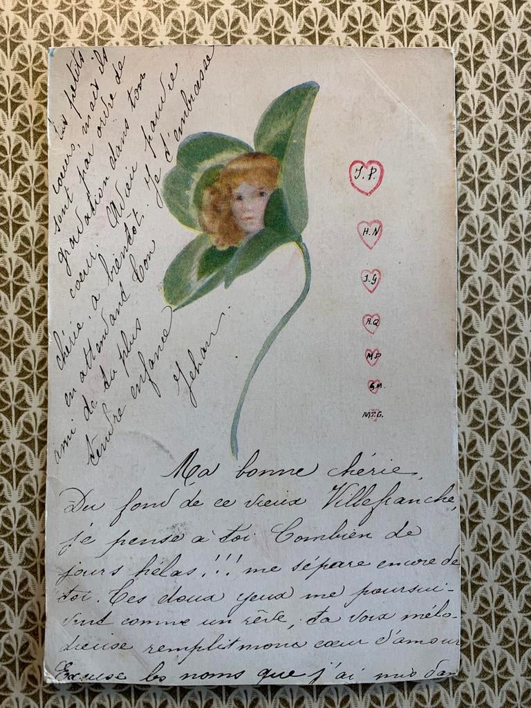 1900 Geluk - Kinderhoofdje in klaver 4, Ophalen of Verzenden, Voor 1920, Gelopen, Kinderen