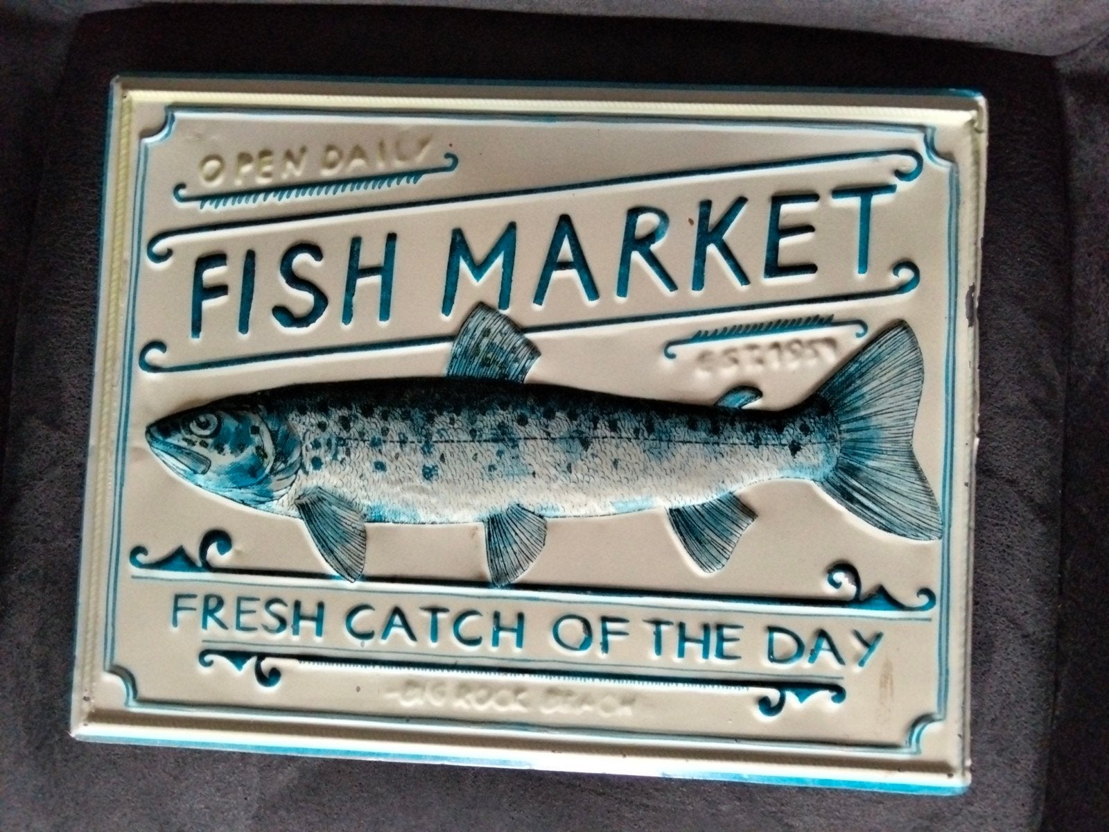 Vintage metalen wanddecoratie 'Fish Market', Ophalen of Verzenden