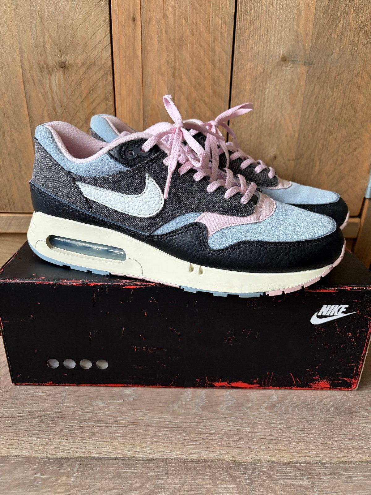 Nike Air Max 1 Big Bubble Black Denim, Kleding | Heren, Zwart, Ophalen of Verzenden, Sneakers of Gympen, Zo goed als nieuw