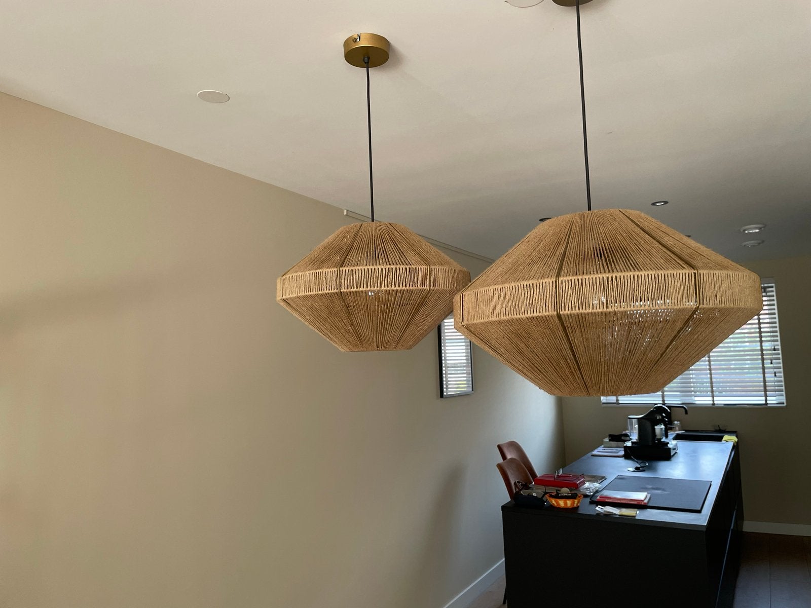 Set van 2 touw hanglampen - Boheemse stijl, Ophalen, Zo goed als nieuw, Overige materialen, 75 cm of meer