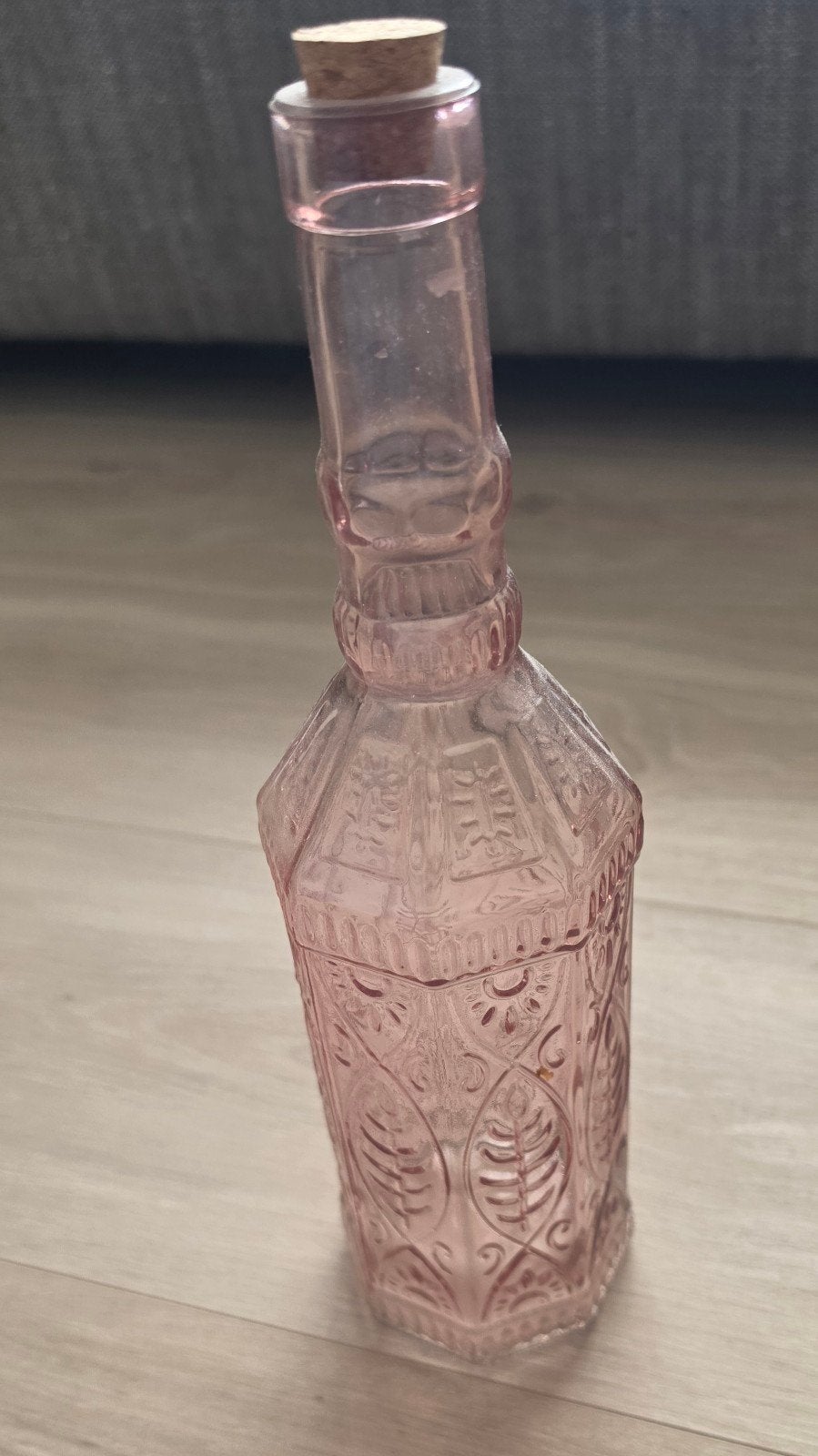 Decoratief Roze Vaasje met Kurk, Gebruikt, Ophalen of Verzenden, Glas, Met deksel