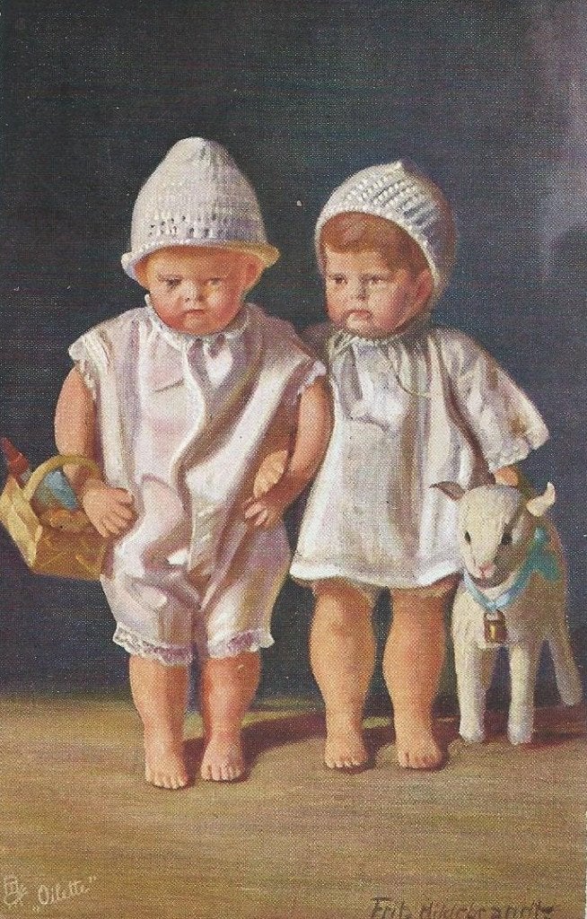 Oilette Ansichtkaart: Twee Baby's met Lammetje, Ophalen of Verzenden, Voor 1920, Gelopen
