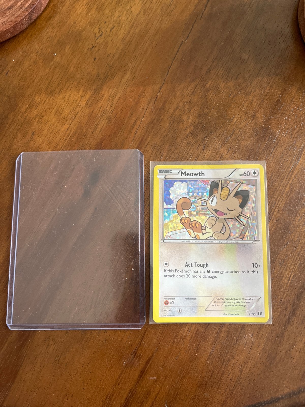 Meowth 11/12 Pokemon kaart holo promo 2015, Ophalen, Zo goed als nieuw, Losse kaart, Foil